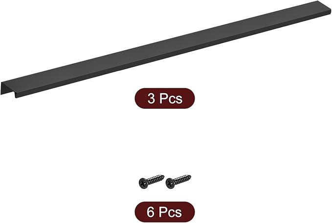 uxcell Cabinet Finger Edge Pull, 3pcs 500mm/19.69 Aluminum Alloy Back Mount Hidden Cabinet Pulls Concealed Handle for Home Kitchen Drawer Cabinet, Black