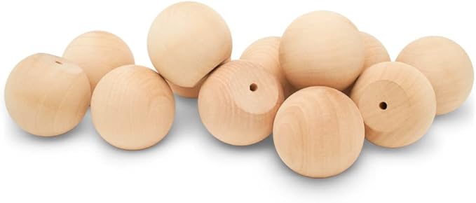 Natural Wood Drawer Pulls - 25 Pack, 2 Inch Round, Unfinished, Ball Shaped, Nursery Dresser & Cabinet Knobs
