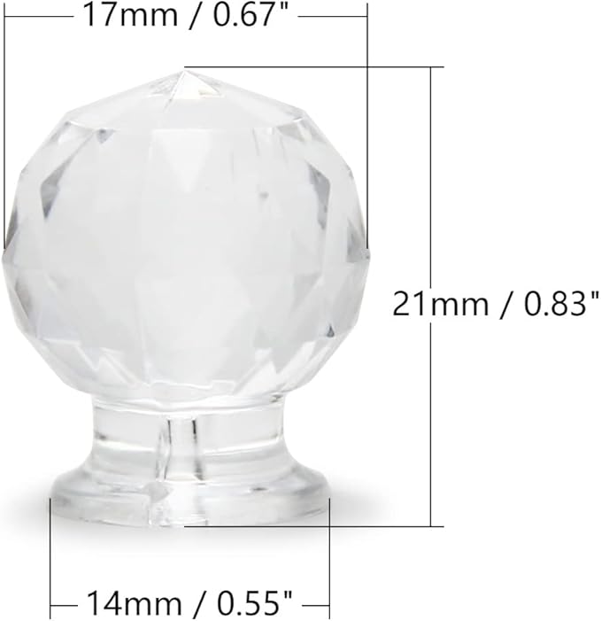 MroMax Tiny Pull Handle Round Diamond Acrylic Mini Knob 17mm Diameter Clear Shiny Cute Decoration for Jewelry Box, Gift Case and Makeup Box 2Pcs
