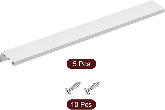 uxcell Cabinet Finger Edge Pull, 5pcs 300mm / 11.81" Aluminum Alloy Back Mount Hidden Cabinet Pulls Concealed Handle for Home Kitchen Drawer Cabinet, Silver