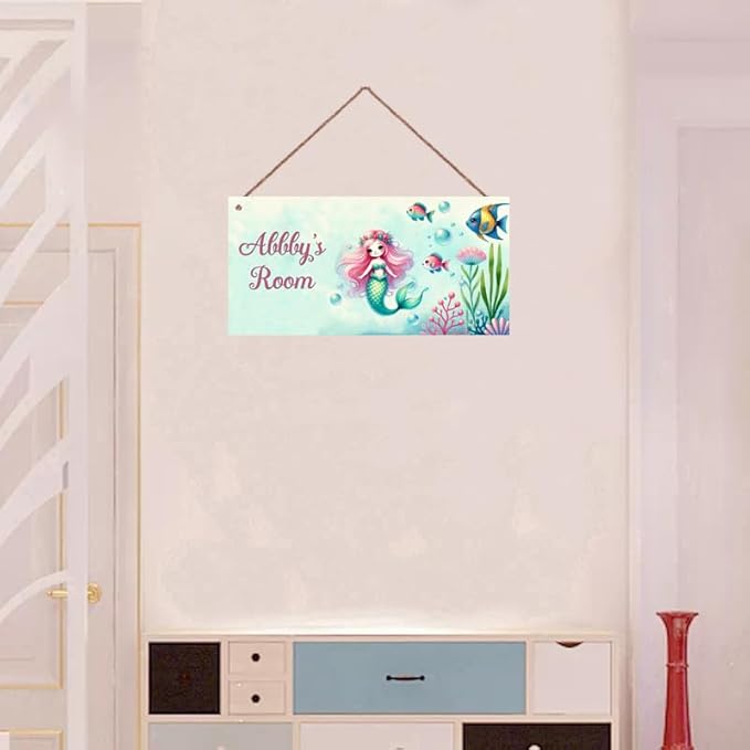 Personalized Sign Mermaid Wall Art Décor For Kids Room Custom Name Door Decor, Ocean Theme Nursery Art Plate For Girls Room Boys Bedroom Garden