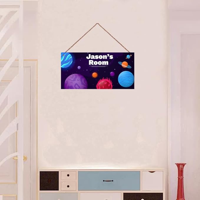 Personalized Signs Universe Spacecraft Sign Galaxy Sign For Kids Room Nursery Wall Art Décor Outer Space Theme Wall Decor For Girls Bedroom Boys Room
