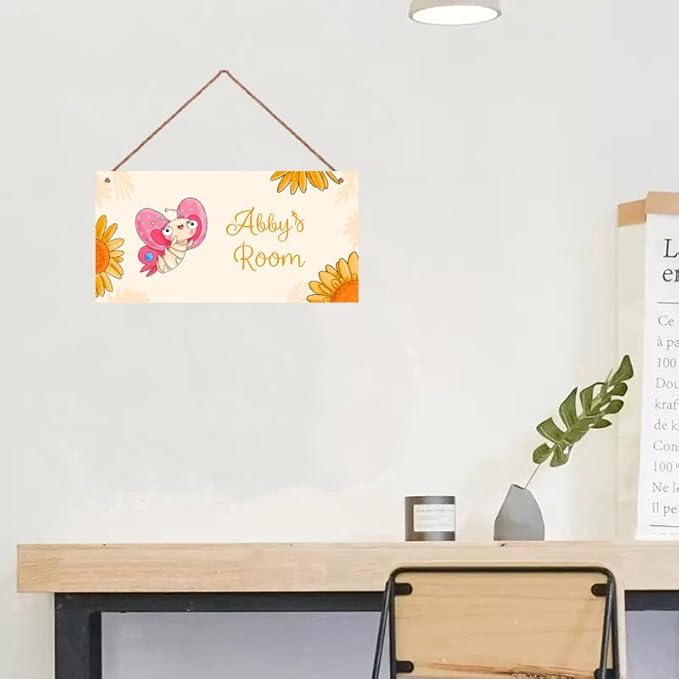 Personalized Sign, Cute Butterfly Sign For Little Man Cave, Sunflower Art Wall Art Decor Custom Name Door for Kids Room Floral Nursery Art Plate For Boys Room Girls Bedroom