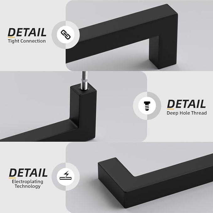 goldenwarm 50 Pack 6-1/4 Inch Black Cabinet Handles Matte Black Drawer Pulls Stainless Steel Cabinets Hardware Square Bar Modern for Kitchen Bathroom Cupboard