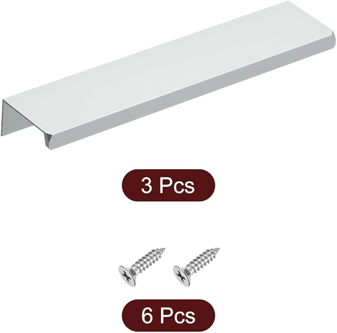 uxcell Cabinet Finger Edge Pull, 3pcs 150mm / 5.91" Aluminum Alloy Back Mount Hidden Cabinet Pulls Concealed Handle for Home Kitchen Drawer Cabinet, Silver
