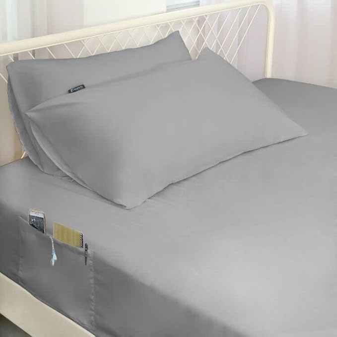 Moonsea Extra Deep Pocket Queen Sheet Sets for Air Mattress - Deep Pocket Sheets Queen Size Sets - Sheets with Pocket on Side - Easily Fits Extra Deep 16 in to 24 in Pillow Top Air Mattress (Grey)