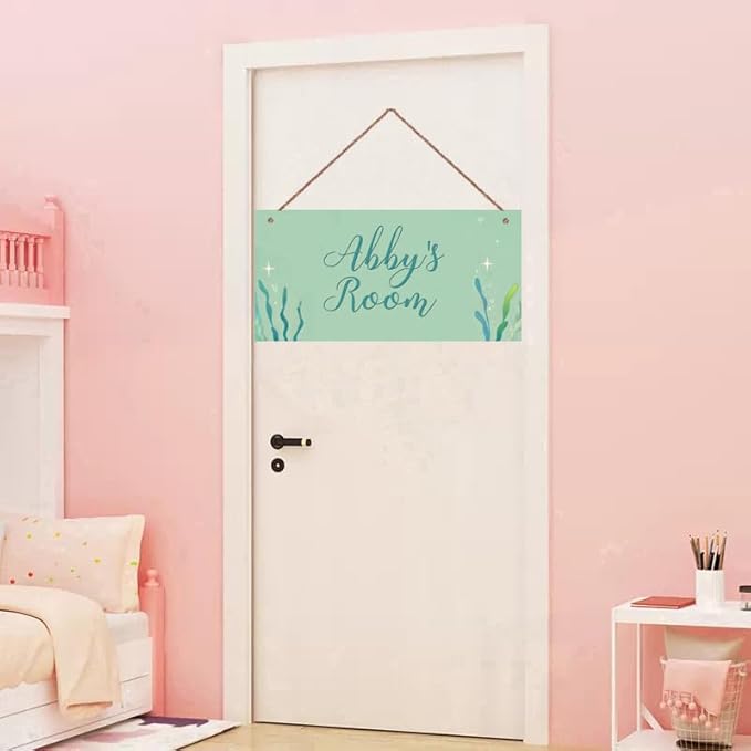 Personalized Signs Ocean Seaweed Sign For Kids Room Custom Name Door Wall Decor Floral Nursery Art Plate For Boys Room Girls Bedroom Little Man Cave