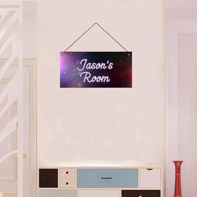 Personalized Outer Space Sign Universe Themed For Kids Room Nursery Baby Playroom Door Art Décor For Little Man Cave,Custom Name Stars Wall Decor Decorative Plate for Boys Room Girls Bedroom