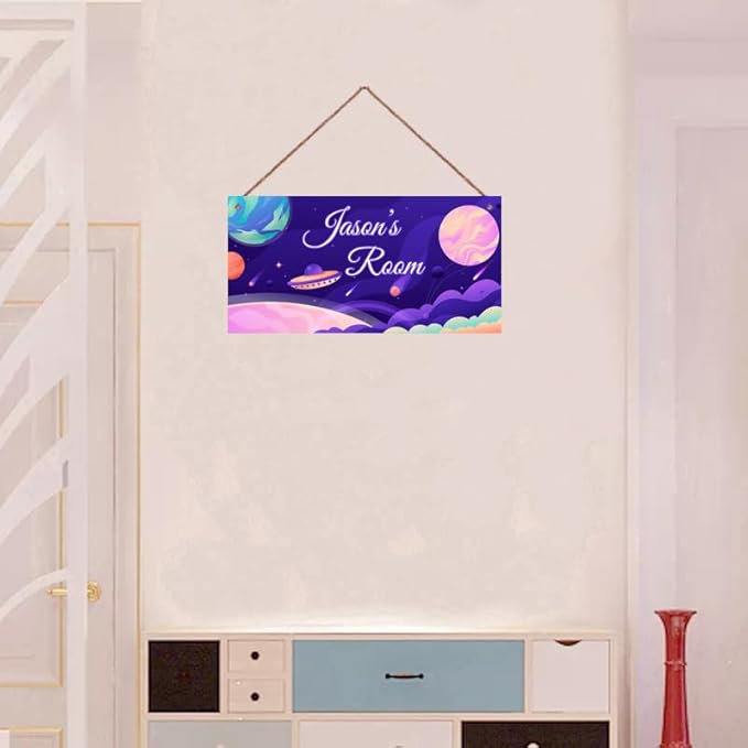 Personalized Signs Stars Wall Hanging Sign for Little Man Cave, Motivational Hanging Plaque Sign Outer Space Room Wall Art Decor, Planet Nursery Decor for Boys Room Kids Playroom Classroom Décor