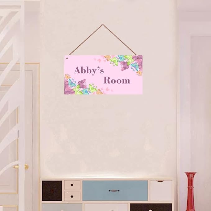 Personalized Cute Butterfly Sign for Little Man Cave Colorful Cartoon Wall Hanging Plaque Sign for Kids Room Floral Nursery Art Plate For Boys Room Girls Bedroom