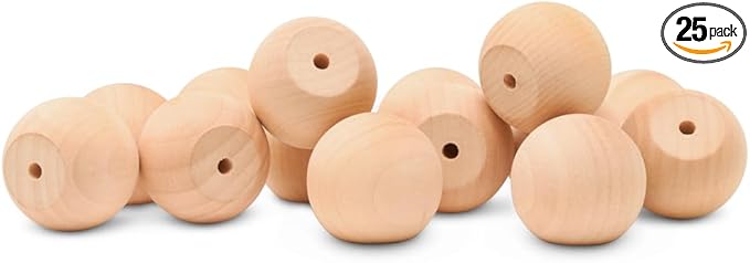 Wood Knobs, 1.5 Inch Round Natural Wood Drawer Pulls, Pack of 25 Unfinished Wooden Drawer Knobs, Ball Shaped Wood Cabinet Knobs, Nursery Dresser Knobs, Wood Door Knobs and Crafts
