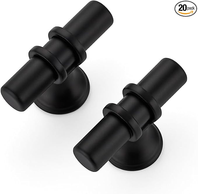 20 Pack Matte Black Cabinet Knobs - Kitchen Cabinet Knobs Black Cabinet Pulls for Kitchen Cabinet Drawer Stainless Steel Dresser Knobs for Cabinet Hardware 2 Inch Length Single Hole T Bar