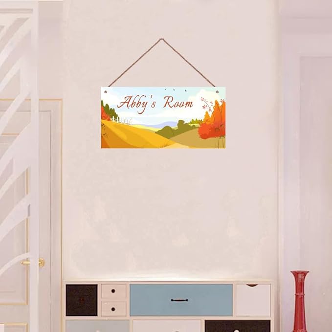 Personalized Name Sign Landscape Painting Decor For Girls Room and Baby Nursery Kids Bedroom Wood Plaque Hanging Wall Art Decor