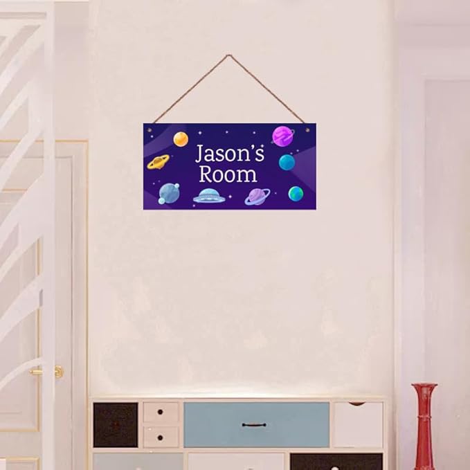 Personalized Signs Stars Planet Wall Hanging Sign for Little Man Cave, Motivational Hanging Plaque Sign Outer Space Room Wall Art Decor, Alien Ship Nursery Decor for Boys Room Kids Bedroom