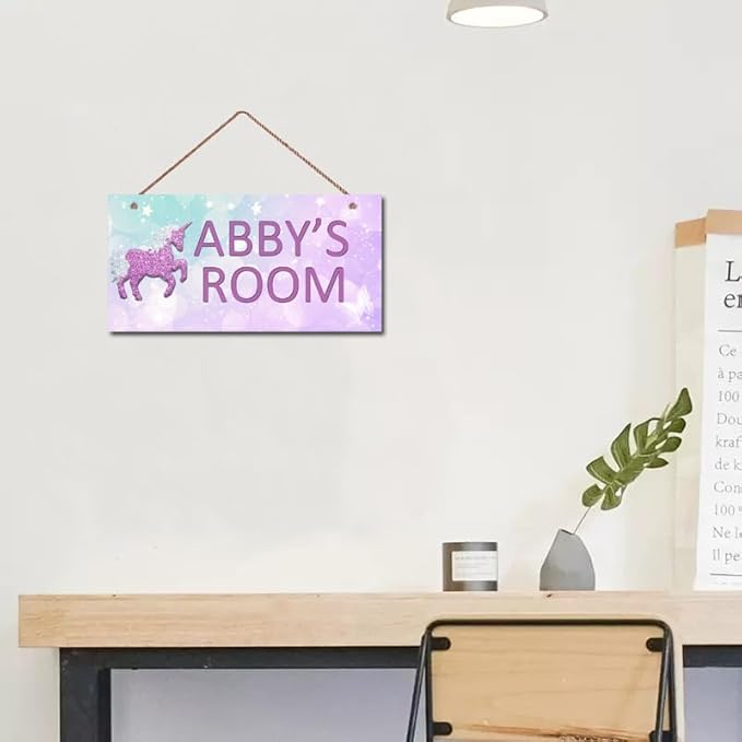 Personalized Signs Unicorn Sign, Cute Cartoon Wall Decor for Girls Bedroom Kids Room Rainbow Unicorn Theme Birthday Party Wall Art for Nursery Little Man Cave