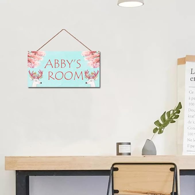 Personalized Sign, Cute Deer Sign, David's deer Flowers Kids Room Custom Name Door Wall Decor, Floral Nursery Art Plate For Boys Room Girls Bedroom Little Man Cave