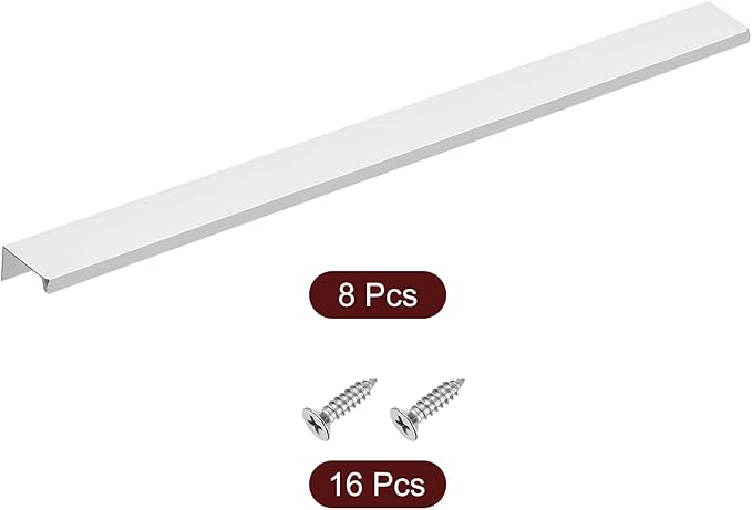 uxcell Cabinet Finger Edge Pull, 8pcs 400mm / 15.75" Aluminum Alloy Back Mount Hidden Cabinet Pulls Concealed Handle for Home Kitchen Drawer Cabinet, Silver