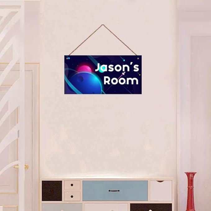 Personalized Sign Universe Sign Custom Name Science Fiction Theme Sign For Kids Room Wall Art Décor Outer Space Art Wall Decor For Girls Room Bedroom Nursery Door Plate For Boys Room