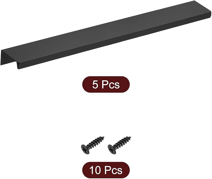 uxcell Cabinet Finger Edge Pull, 5pcs 250mm / 9.84" Aluminum Alloy Back Mount Hidden Cabinet Pulls Concealed Handle for Home Kitchen Drawer Cabinet, Black