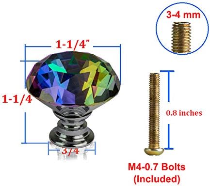DEELF 12 Packs Kitchen Cabinet Knobs, 30 mm Crystal Cabinet Knobs, Diamond Dresser Handle Drawer Pulls, Dresser Knobs for Cabinets and Drawers, Colorful