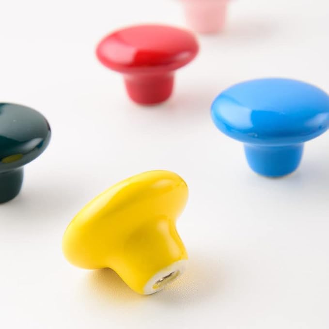 HUAMULAN 15PCS Glossy Ceramic Knobs Button Round Mushroom Cabinet Dresser Vintage Pulls Door Handles Cupboard Wardrobe Drawer, Dia. 1.5 inch 38mm