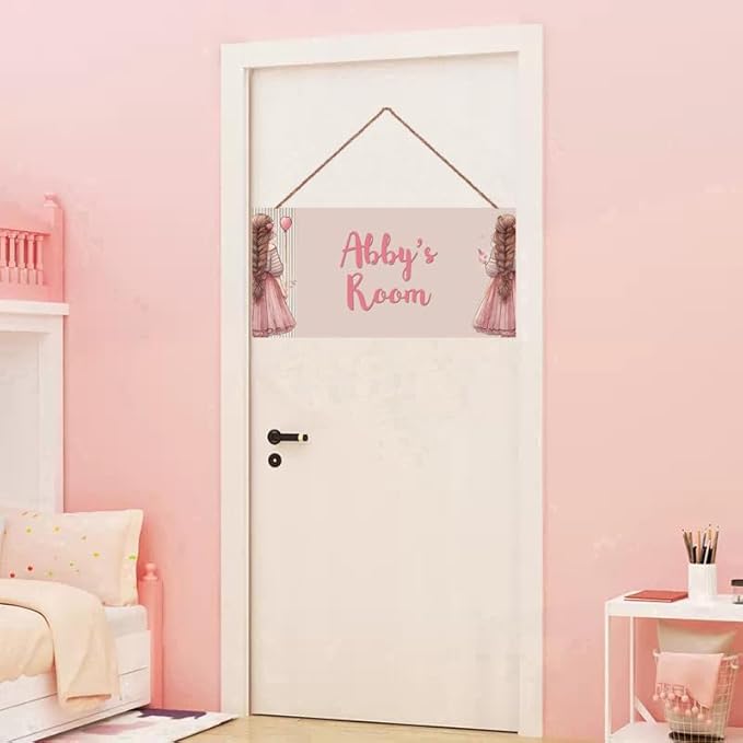 Personalized Girl Signs for Kids Room Bedroom Door Hanging Wooden Signs Custom Baby Name Flower Door Hanger Baby Nursery Room Customized Girls Room Décor