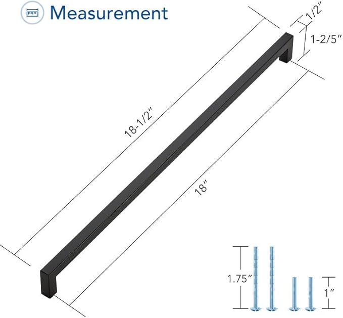 Ravinte 10 Pack Black Cabinet Pulls 18 Inch Square Kitchen Cabinet Handles Matte Black Kitchen Hardware for Drawer Pulls Drawer Handles Come with Screwdriver