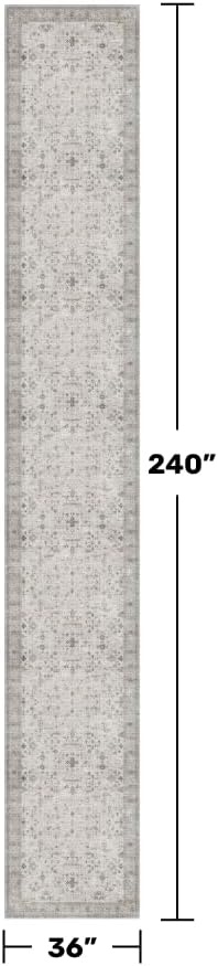 Boho Washable 3x20 Extra Long Hallway Runner Rug, Neutral Light Gray & Sage - Image 2