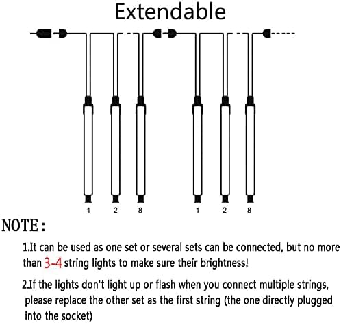 Kwaiffeo Icicle Christmas Lights Outdoor, Cascading Meteor Shower Lights for Xmas Tree Decor Wedding Party, Christmas Outdoor Decorations, 8-Tube, UL Plug Multi Colored