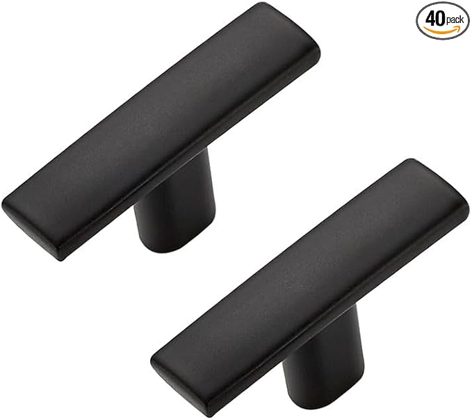40 Pack Black Cabinet Knobs - Curved Pulls Matte Black for Kitchen Drawer Solid Dresser Hardware 1-3/4 Inch Length Single Hole