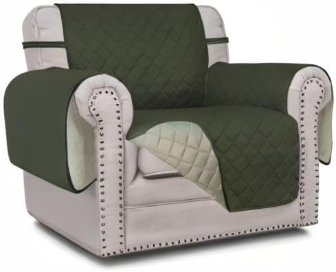 Easy-Going Reversible Couch Cover, Small Chair, Army Green/Beige | Machine - Image 10