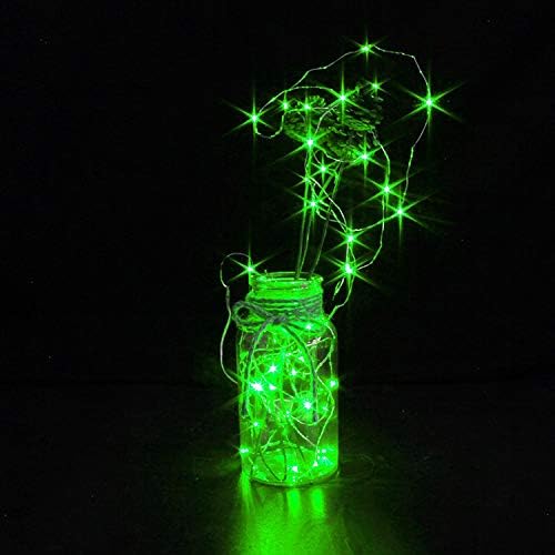 YKB 6 Pack Green LED Starry String Lights with 20 Mini LEDs on 6.6FT/2M Copper Wire, Fairy Lights Powered by 2xCR2032(Incl) Batteries, for Wedding Table Holiday Halloween Christmas Decorations