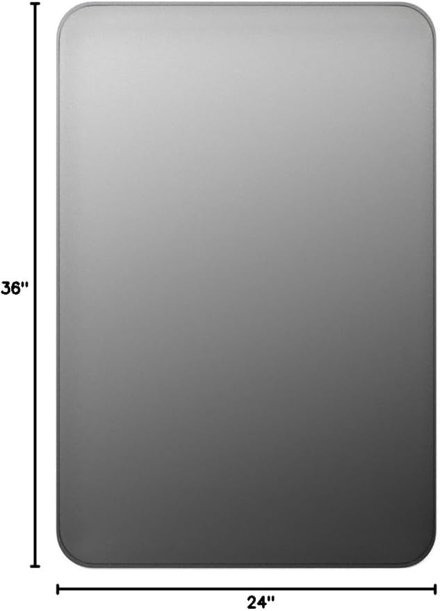 TEHOME 24x36 inch Brushed Nickel Silver Metal Framed Bathroom Mirror for Wall in Stainless Steel Silver Rounded Rectangular Bathroom Vanity Mirrors Wall Mounted…