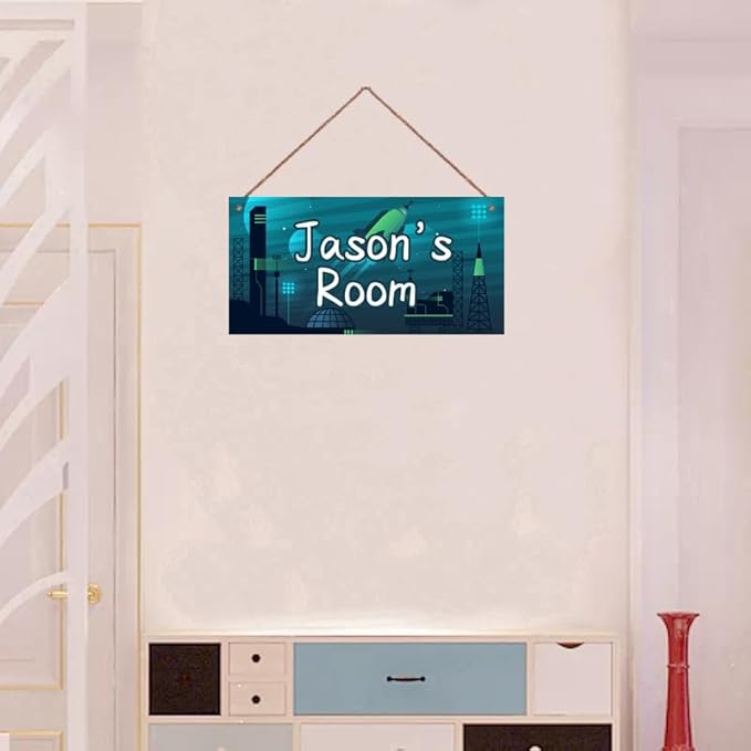 Personalized Sign Rocket Theme Wall Art Decor For Kids Room Custom Name Universe Star Door Décor For Little Man Cave, Starry Sky Nursery Art Plate For Boys Room Girls Bedroom