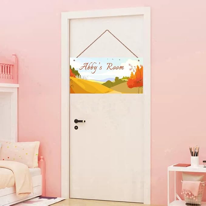 Personalized Name Sign Landscape Painting Decor For Girls Room and Baby Nursery Kids Bedroom Wood Plaque Hanging Wall Art Decor
