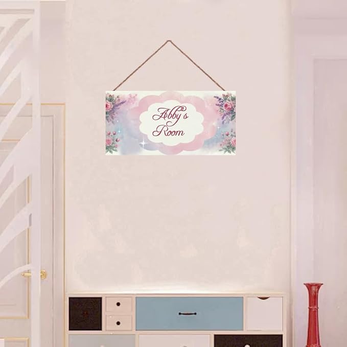Personalized Name Sign Flowers Wall Art Decor For Girls Bedroom Baby Nursery Room Door Wood Plaque Hanging Wall Art Decor For Kids Boys Room