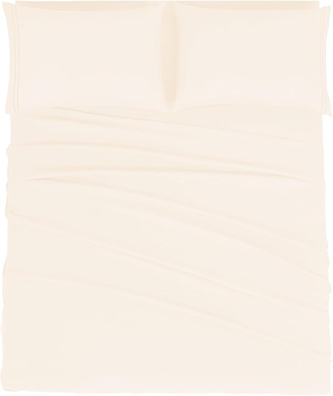 Mejoroom Queen Size Sheet Set - Soft Microfiber Bed Sheets,Deep Pocket Fitted Sheet, Soft, Breathable, Wrinkle & Fade Resistant - 4 Piece (Queen, Cream)