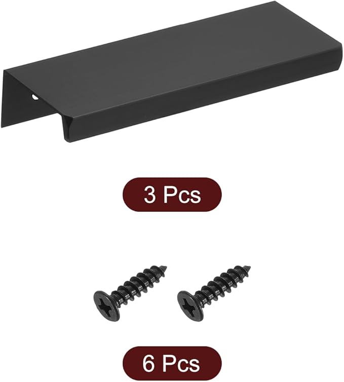 uxcell Cabinet Finger Edge Pull, 3pcs 80mm / 3.15" Aluminum Alloy Back Mount Hidden Cabinet Pulls Concealed Handle for Home Kitchen Drawer Cabinet, Black