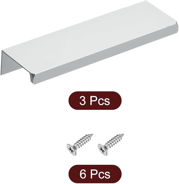 uxcell Cabinet Finger Edge Pull, 3pcs 120mm / 4.72" Aluminum Alloy Back Mount Hidden Cabinet Pulls Concealed Handle for Home Kitchen Drawer Cabinet, Silver