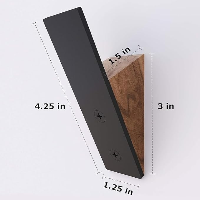 Homeforia Walnut Wood Coat Hooks, High End Walnut Wood & Black Metal Wall Mounted Coat Hooks, Mid-Century Modern Clothes Hooks, Heavy Duty Wooden Hooks for Hanging Coats, Hats, Towels & More, Set of 4