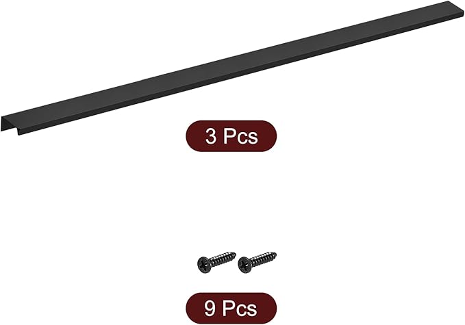 uxcell Cabinet Finger Edge Pull, 3pcs 600mm/23.62 Aluminum Alloy Back Mount Hidden Cabinet Pulls Concealed Handle for Home Kitchen Drawer Cabinet, Black