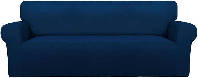 PureFit Stretch Oversized Couch Covers Fleece Sofa Slipcovers Navy | 1-Piece by PureFit