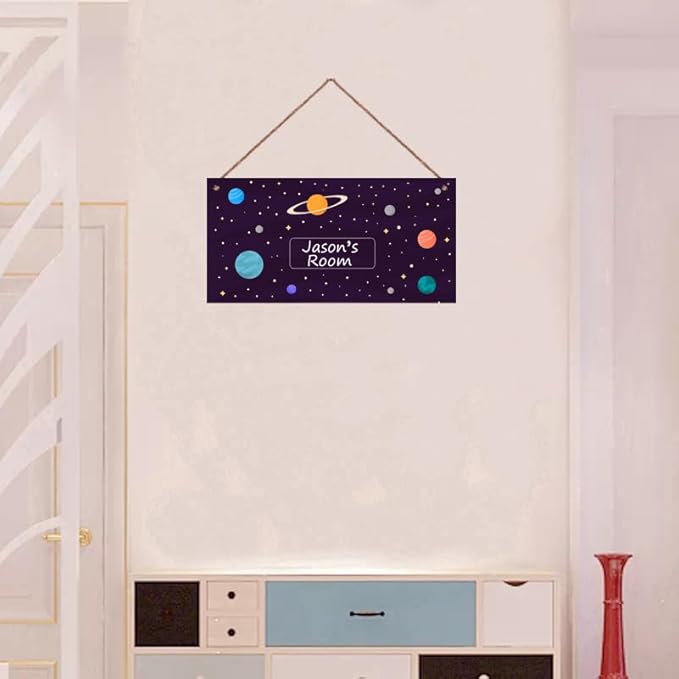Personalized Sign Stars Sign, Outer Space Theme Wall Art Decor Custom Name Door Plate for Kids Room Nursery Planet Door Art Décor For Girls Boys Room Little Man Cave