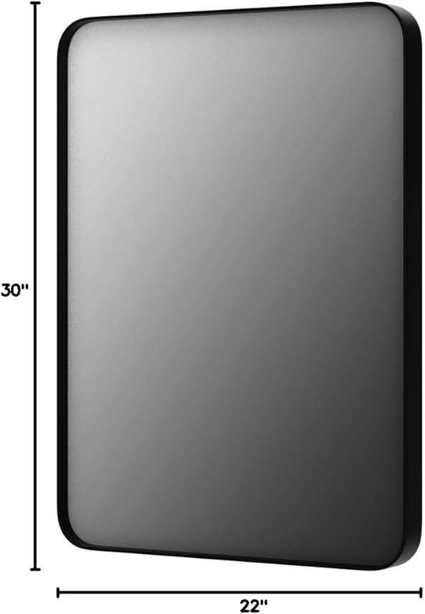LOAAO Black Metal Framed Bathroom Mirror for Wall, 22X30 Inch Rounded Rectangle Mirror, Matte Black Bathroom Vanity Mirror Farmhouse, Anti-Rust, Hangs Horizontally or Vertically