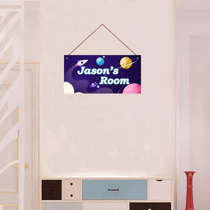 Personalized Signs Spacecraft Sign Alien Wall Art Decoration Exquisite Decorative Signs for Kids Room Planet Wall Art Decor Outer Space Themed Nursery Decor For Boys Bedroom