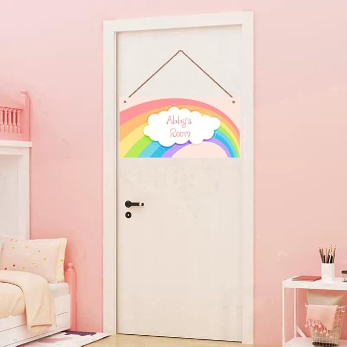 Personalized Signs Rainbow Wall Hanging Plaque Sign Magic Rainbow Sign For Girls Room Door Decor Baby Nursery Home Art Décor For Kids Room Little Man Cave