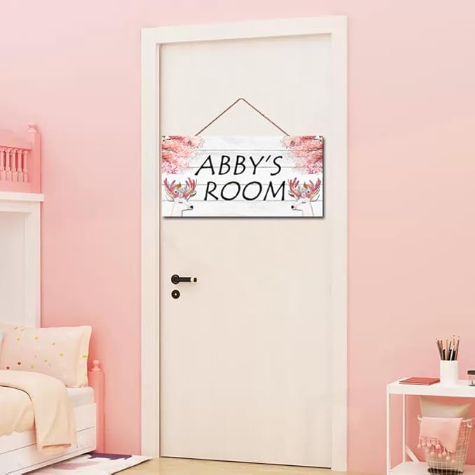 Personalized Unicorn Plaque, Magical Unicorn Sign, Kids Room Custom Name Door Wall Decor, Floral Nursery Art Plate, 5"x10" (12.5x25cm) Wooden Sign
