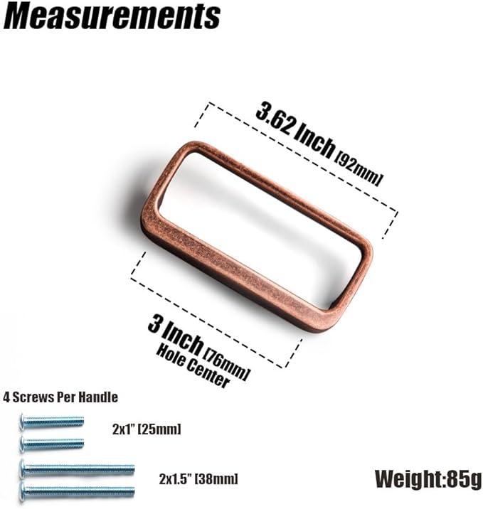 Goo-Ki Antique Copper Cabinet pulls with 3''(76mm) Hole Center,Modern Zinc Alloy Finger Pulls for Drawer,Wardrobe,Cupboard,6 Pack