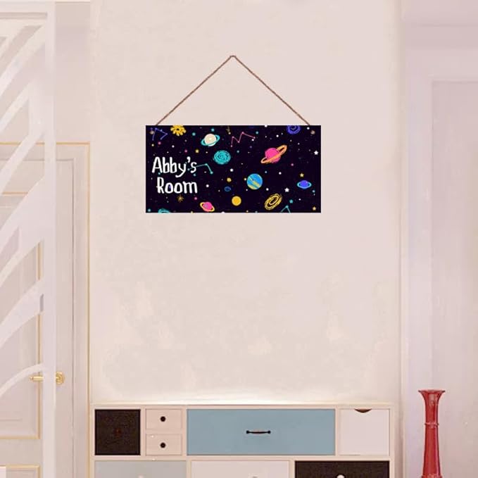 Personalized Sign Outer Space Theme Art Décor For Kids Room Custom Name Universe Star Door Wall Decor For Little Man Cave, Starry Sky Nursery Art Plate For Boys Room Girls Bedroom