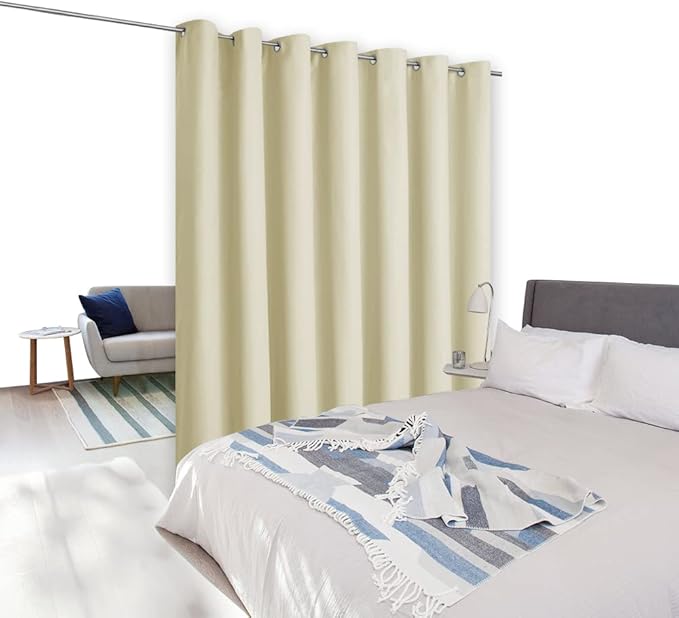 NICETOWN Room Separating Divider, Room Divider Curtain Screen Partition, Function Thermal Blackout Patio Door Curtain Panel, Sliding Door Insulated Curtain for Patio, Beige, 8.3ft Wide x 12ft Long